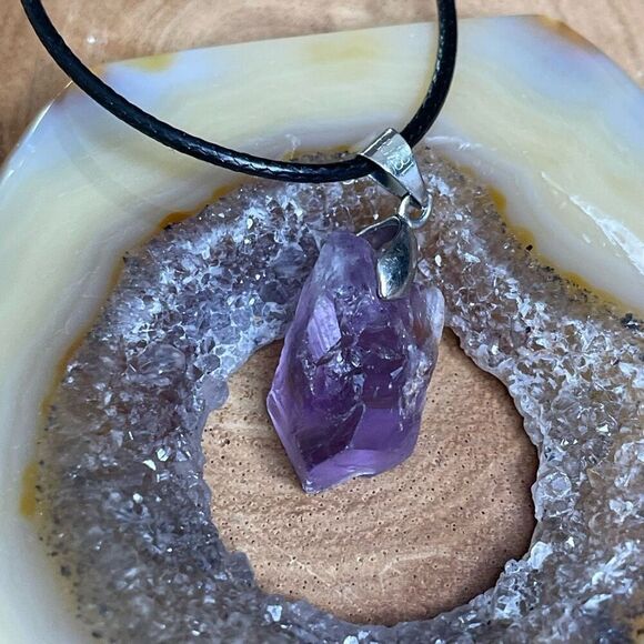 Raw amethyst pendant necklace adjustable healing crystal stone purple - Picture 3 of 11